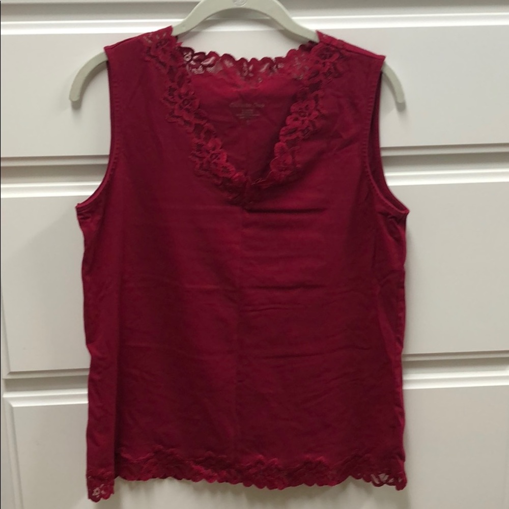 Coldwater Creek dark red lace trim tank